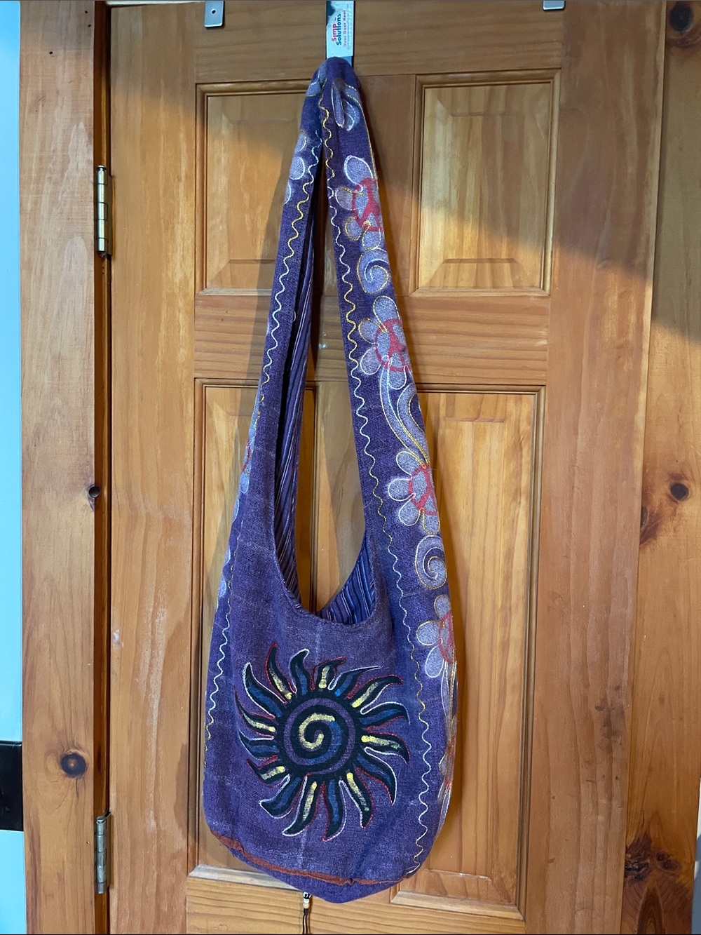 Boho Embroidered Purple Sun Crossbody Bag